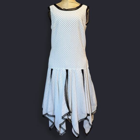 VTG Miss Elliette Dress 4 Polka Dot Black Lace Handkerchief White Goth Coquette - Picture 4 of 15
